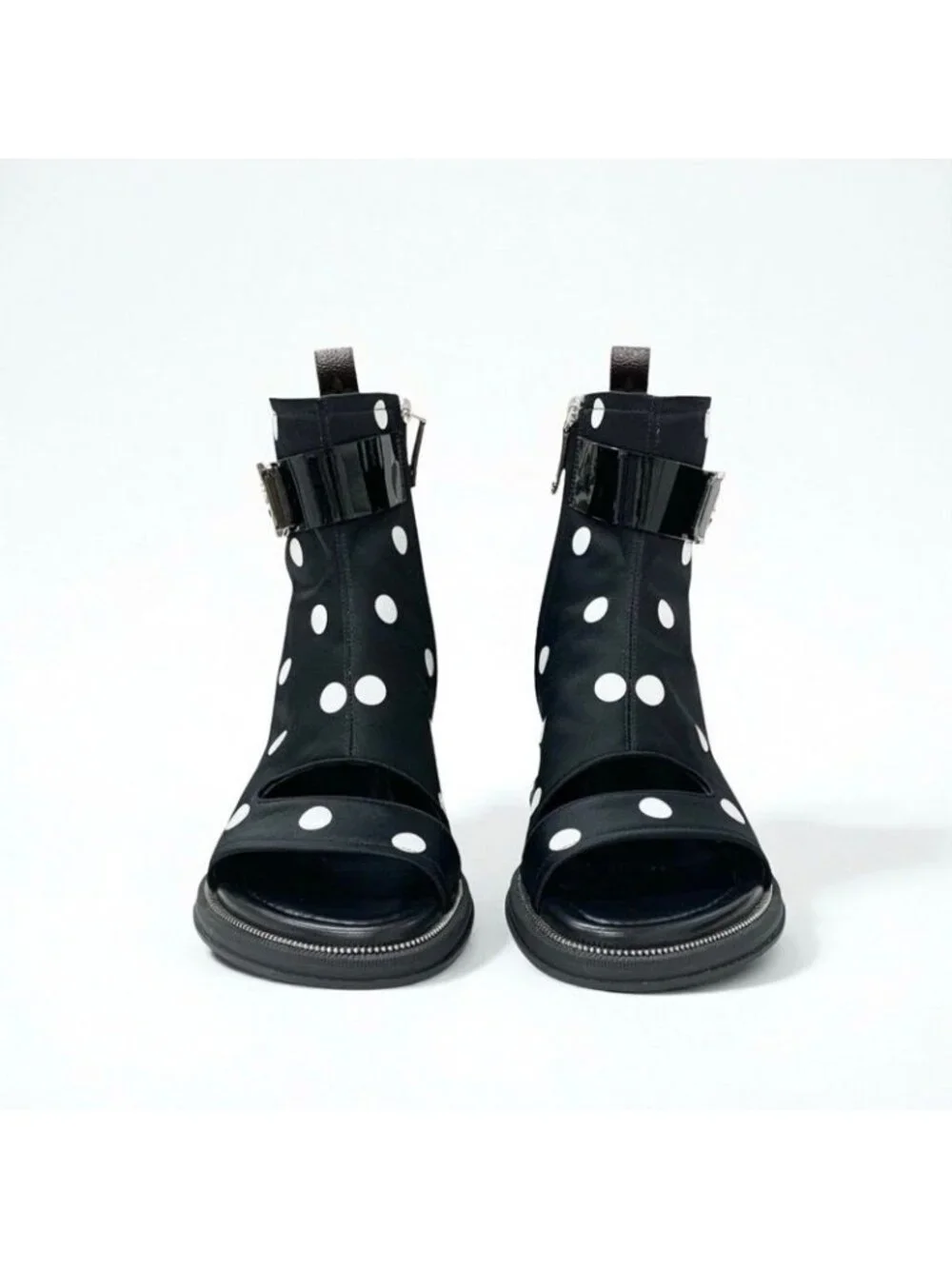 Louis Vuitton Moonlight Line Boots Short Shoes Satin Black White Dot Belt - Picture 3 of 10